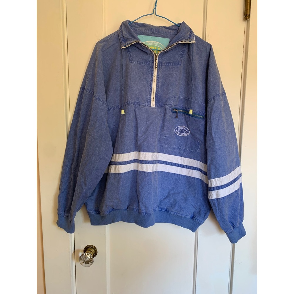 Vintage Pacific Coast Highway PCH Blue Cotton Quarter Zip Pullover Windbreaker M